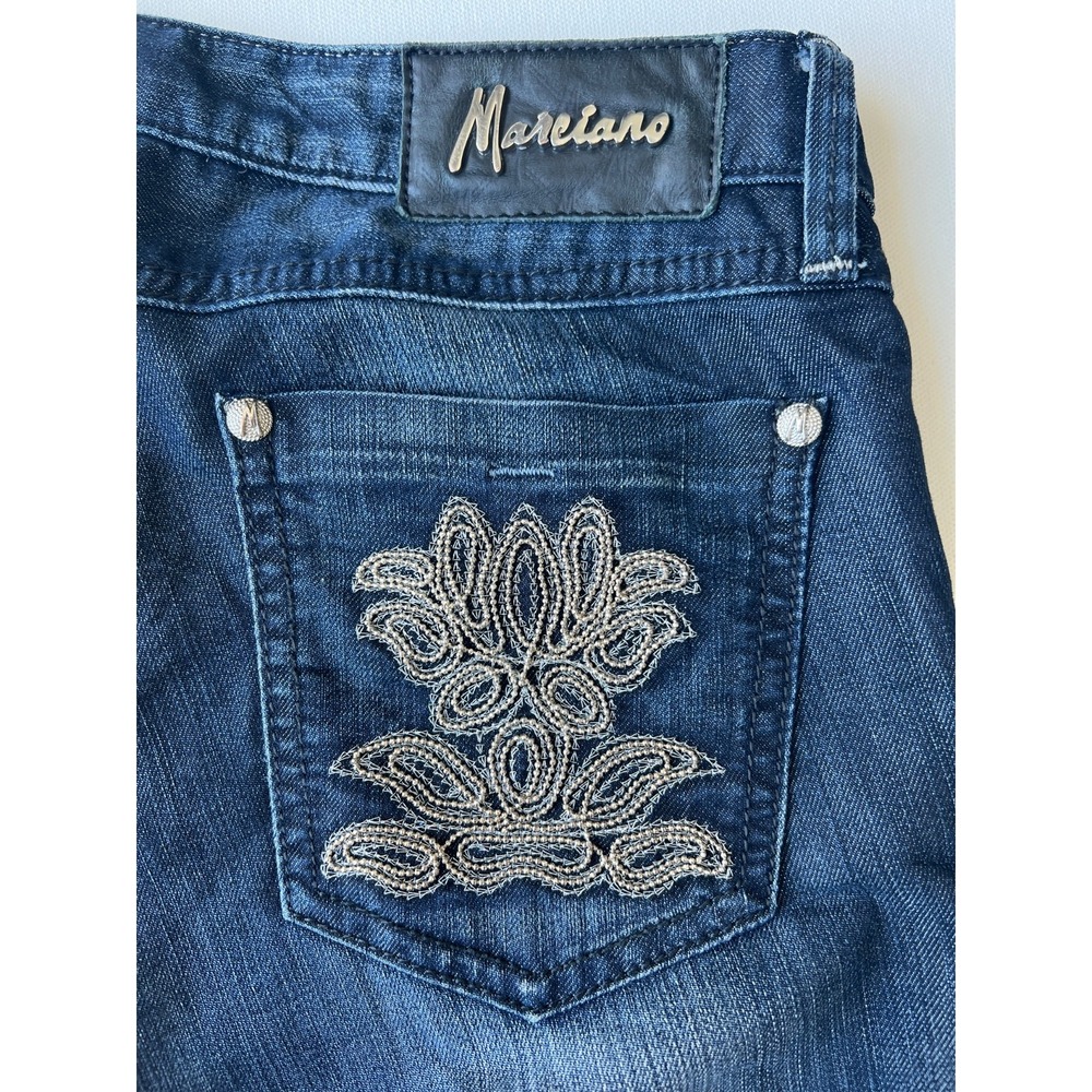 MARCIANO Jeans Womens 27 Blue Studded Rhinestone USA Made Whiskered Y2K 90s Glam